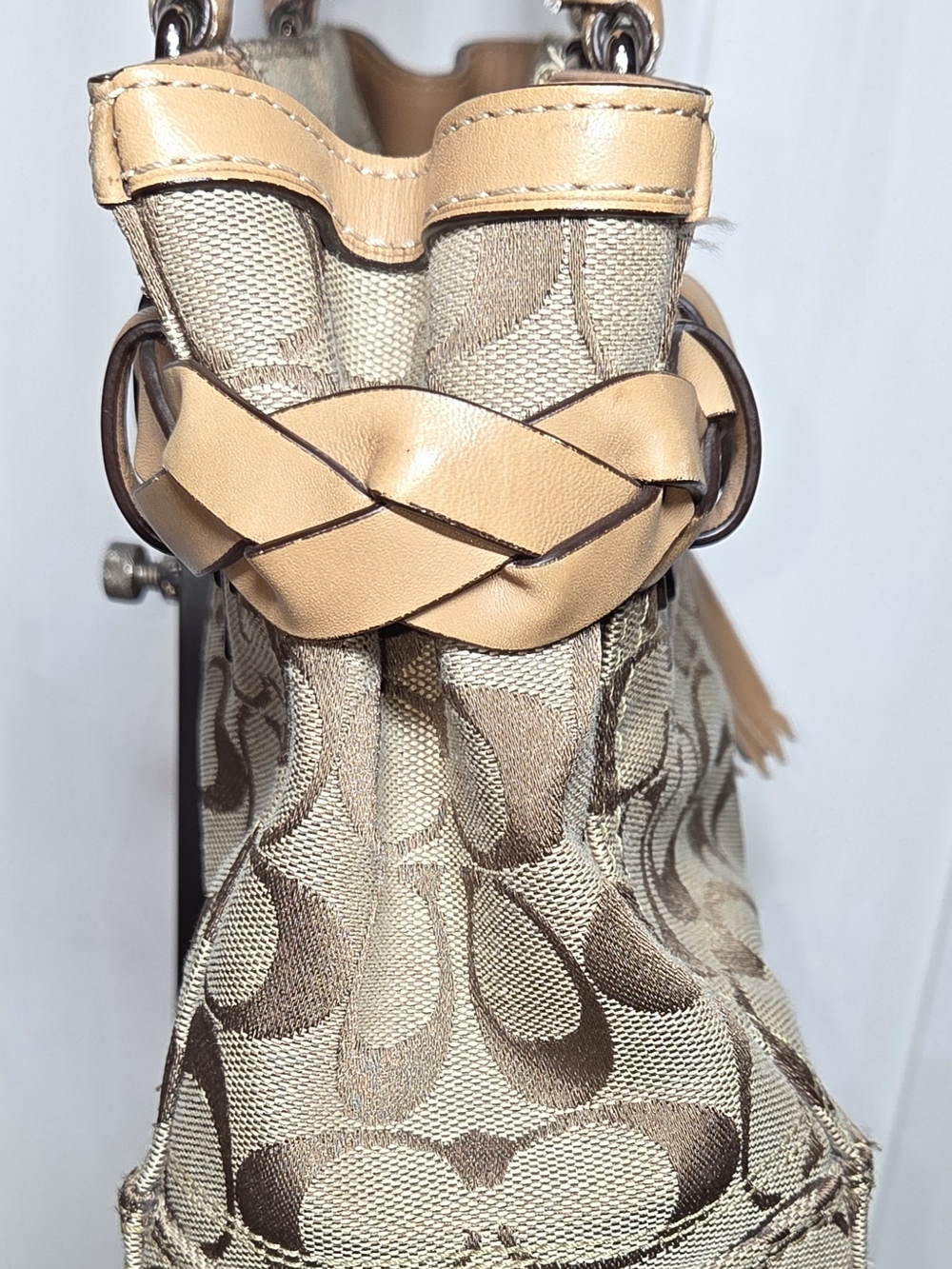 COACH Tan Signature Canvas Tote with Tassel - Picture 6 of 8